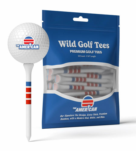 Wild Golf Wood Bamboo Golf Tees 3-1/4" Extra-Thick Red White Blue 50 Pack