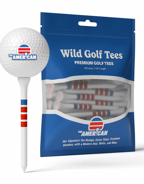 Load image into Gallery viewer, Wild Golf Wood Bamboo Golf Tees 3-1/4" Extra-Thick Red White Blue 50 Pack
