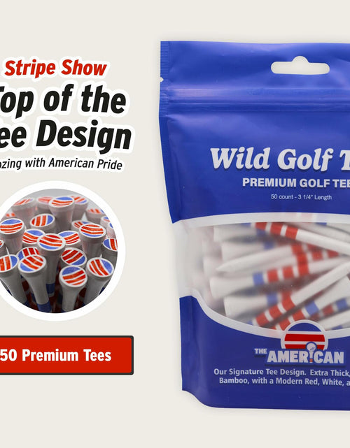 Load image into Gallery viewer, Wild Golf Wood Bamboo Golf Tees 3-1/4" Extra-Thick Red White Blue 50 Pack
