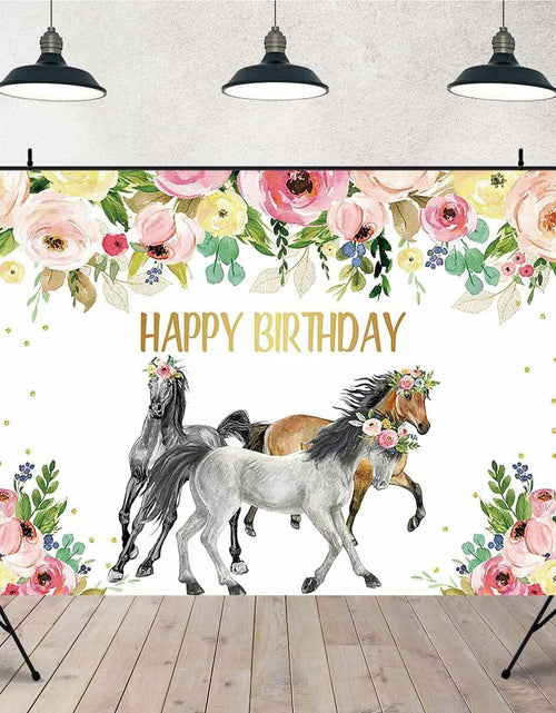 Load image into Gallery viewer, JICONEE Horse Birthday Party Backdrop Western Bohemian Wildflower 7x5ft
