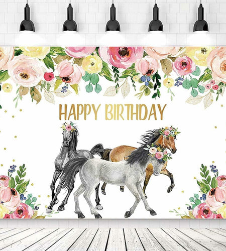 JICONEE Horse Birthday Party Backdrop Western Bohemian Wildflower 7x5ft