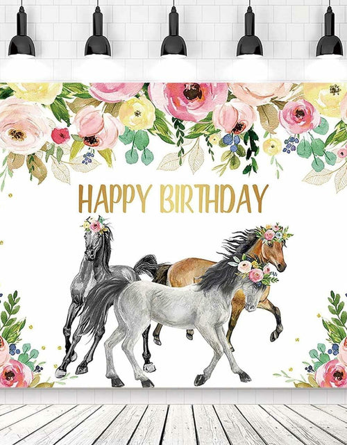 Load image into Gallery viewer, JICONEE Horse Birthday Party Backdrop Western Bohemian Wildflower 7x5ft
