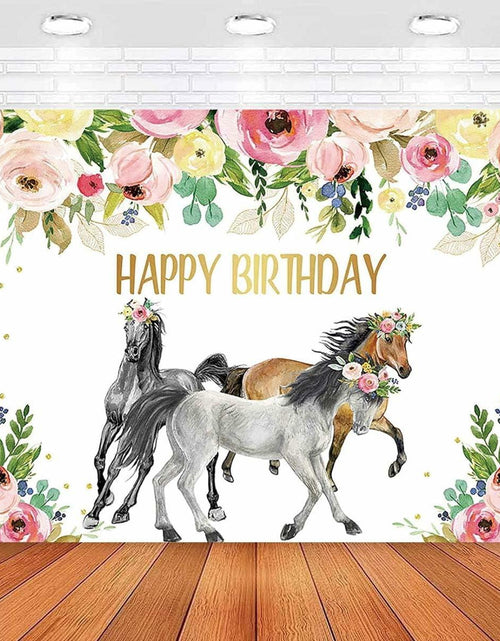 Load image into Gallery viewer, JICONEE Horse Birthday Party Backdrop Western Bohemian Wildflower 7x5ft
