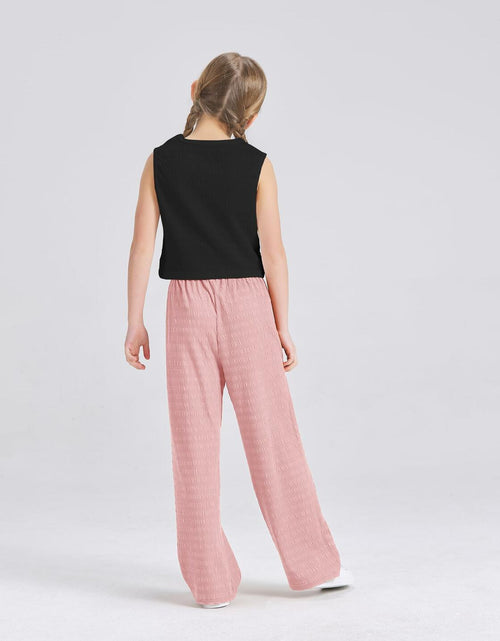 Load image into Gallery viewer, Handfrog Girls 2PC Tie Knot Crop Top &amp; Wide Leg Pants Set Pink Black Size 12-13Y
