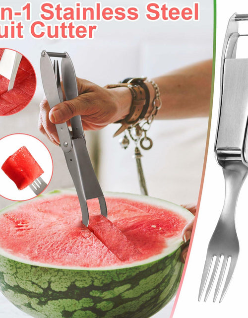 Load image into Gallery viewer, TAOTOP 2PCS Stainless Steel Watermelon Fork Slicer 2-in-1 Portable Silver
