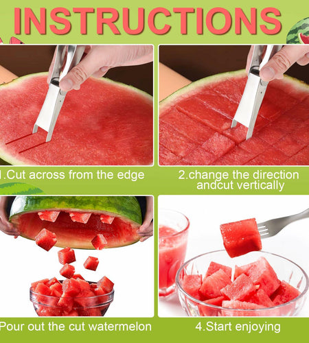 TAOTOP 2PCS Stainless Steel Watermelon Fork Slicer 2-in-1 Portable Silver