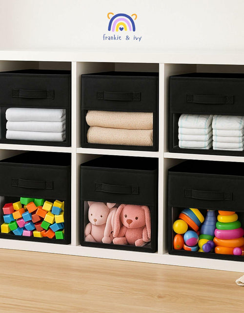 Load image into Gallery viewer, Frankie &amp; Ivy 11 Inch Clear Front Storage Bins Gray 6 Pack Fabric

