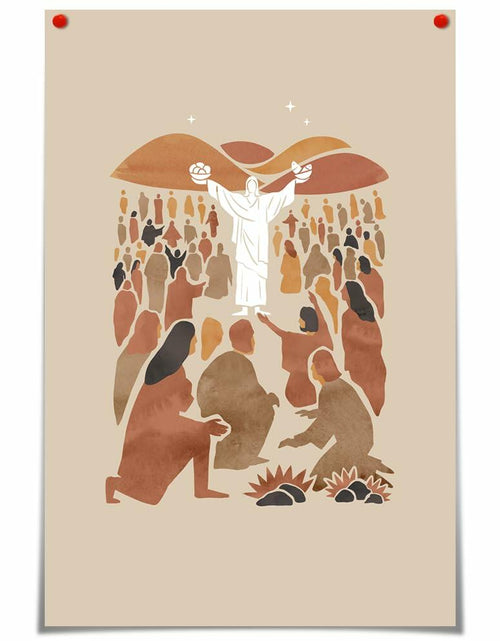 Load image into Gallery viewer, FBKDVC Christian Scripture Poster Jesus Feeds 5000 16x24in Unframed
