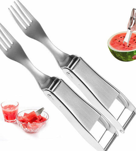 TAOTOP 2PCS Stainless Steel Watermelon Fork Slicer 2-in-1 Portable Silver