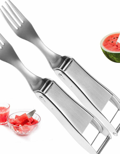 Load image into Gallery viewer, TAOTOP 2PCS Stainless Steel Watermelon Fork Slicer 2-in-1 Portable Silver
