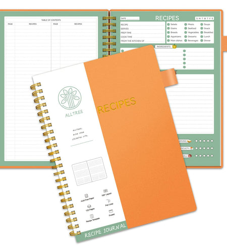 Alltree Recipe Notebook Spiral Organizer 15 Tabs 120 Pages Black 5.5x8.5