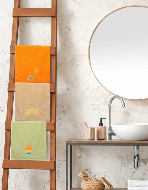 Load image into Gallery viewer, Fanfanwin Boho Embroidered Cotton Hand Towels 14x29 Inch Sun Moon Rainbow 3 Pc
