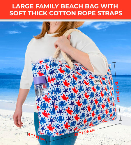SHYLERO Waterproof Beach Tote Bag with Airtight Pouch & Key Holder L22xH15xW6