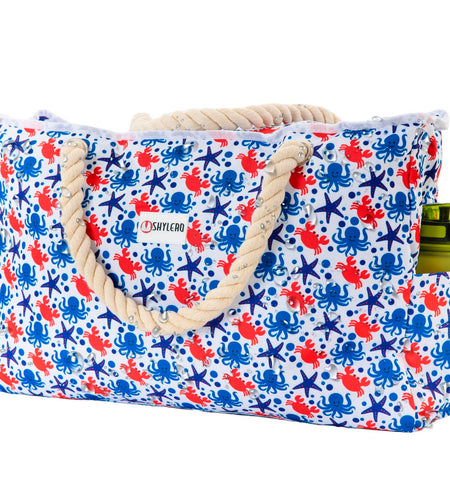 SHYLERO Waterproof Beach Tote Bag with Airtight Pouch & Key Holder L22xH15xW6