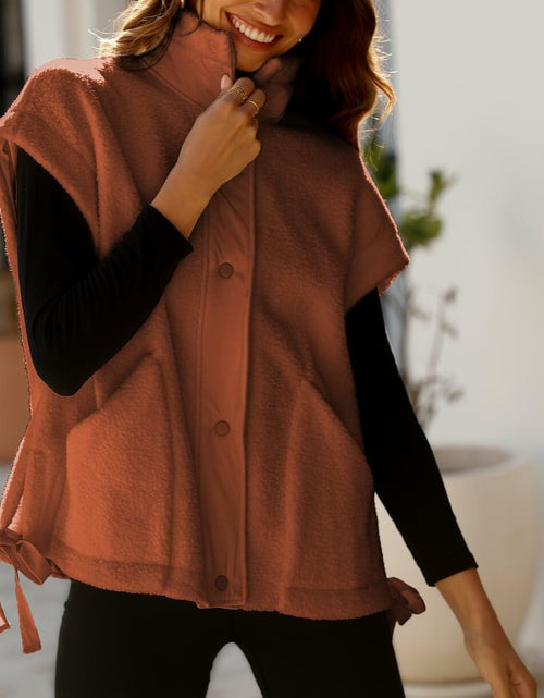 Load image into Gallery viewer, Yozazzy Sherpa Vest Women Sleeveless Fleece Zip Up Rust Size S
