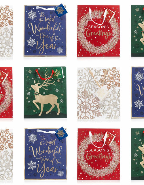 Load image into Gallery viewer, Fifth Ave Kraft Christmas Bags Large 12x10x5 Joy Pack of 12 Holiday Gift
