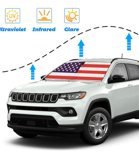 Moricere Windshield Sun Shade USA Flag Jeep Compass 2017-2023 Multi 6 Foldable