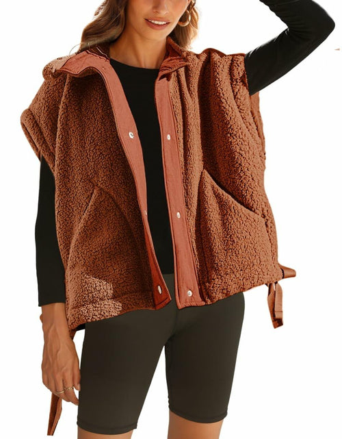 Load image into Gallery viewer, Yozazzy Sherpa Vest Women Sleeveless Fleece Zip Up Rust Size S
