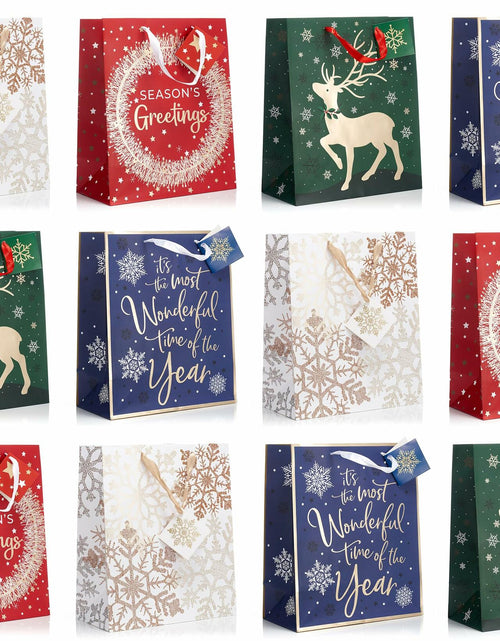 Load image into Gallery viewer, Fifth Ave Kraft Christmas Bags Large 12x10x5 Joy Pack of 12 Holiday Gift
