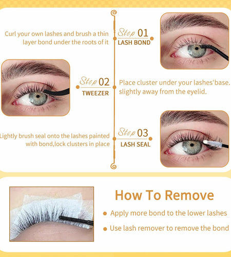 FOINEMYED Fluffy D Curl Cluster Eyelashes 10-22mm Volume Black 120 Count