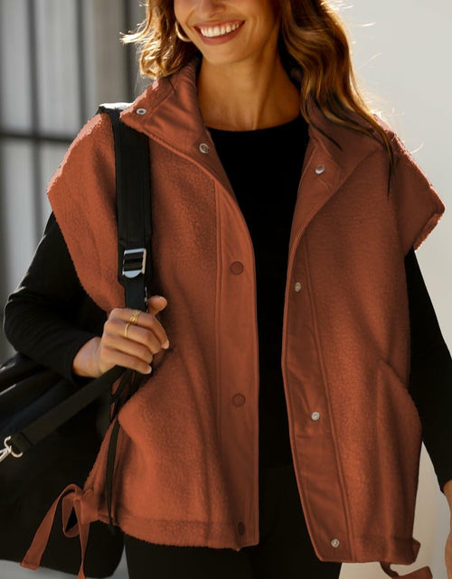 Load image into Gallery viewer, Yozazzy Sherpa Vest Women Sleeveless Fleece Zip Up Rust Size S
