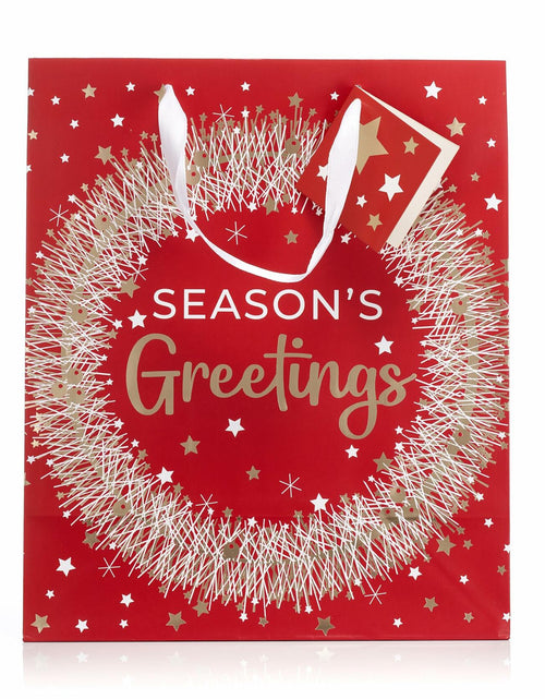 Load image into Gallery viewer, Fifth Ave Kraft Christmas Bags Large 12x10x5 Joy Pack of 12 Holiday Gift
