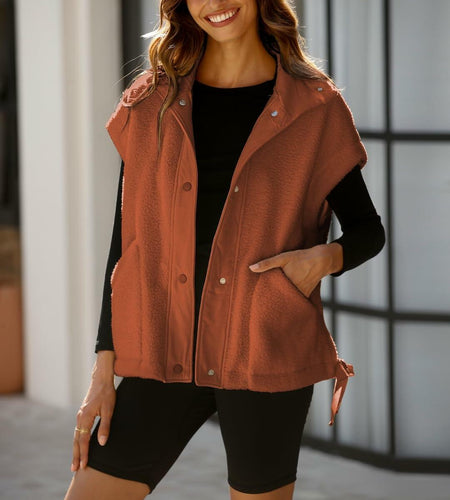 Yozazzy Sherpa Vest Women Sleeveless Fleece Zip Up Rust Size S