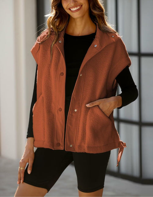 Load image into Gallery viewer, Yozazzy Sherpa Vest Women Sleeveless Fleece Zip Up Rust Size S
