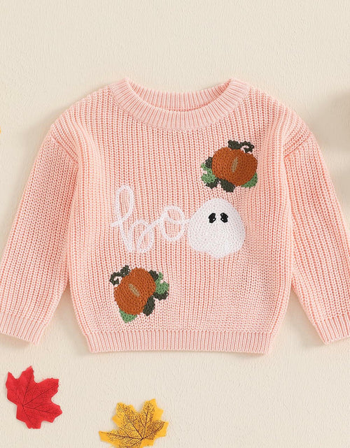 Load image into Gallery viewer, Adobabirl Baby Halloween Sweater Pumpkin Embroidery Knit Pullover Pink Size 6-9M
