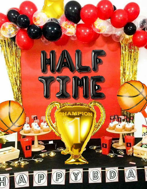 Load image into Gallery viewer, JeVenis Half Time Birthday Boy Basketball Balloons 1/2 Way to One

