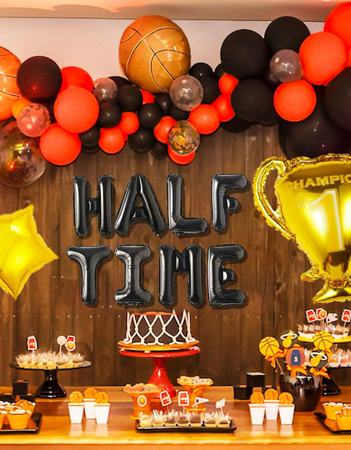 Load image into Gallery viewer, JeVenis Half Time Birthday Boy Basketball Balloons 1/2 Way to One
