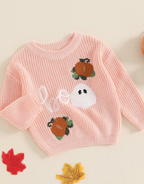 Load image into Gallery viewer, Adobabirl Baby Halloween Sweater Pumpkin Embroidery Knit Pullover Pink Size 6-9M
