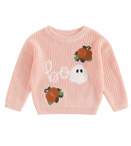 Adobabirl Baby Halloween Sweater Pumpkin Embroidery Knit Pullover Pink Size 6-9M