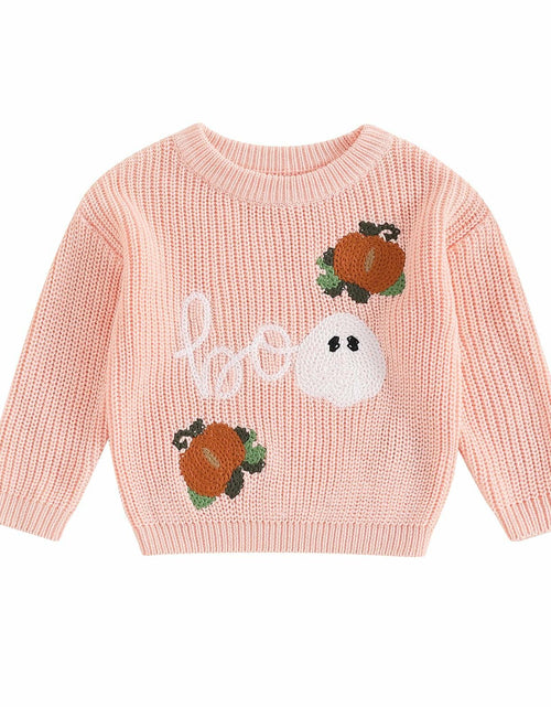 Load image into Gallery viewer, Adobabirl Baby Halloween Sweater Pumpkin Embroidery Knit Pullover Pink Size 6-9M
