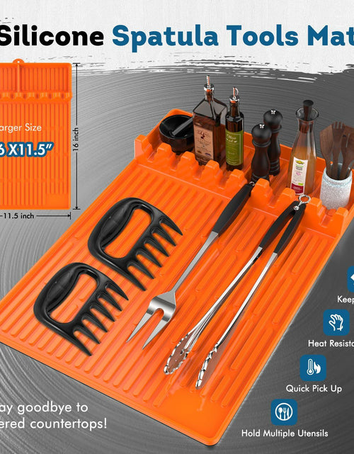 Load image into Gallery viewer, Glesalw Silicone Griddle Tool Mat &amp; Meat Shredder Claws BBQ Set Orange
