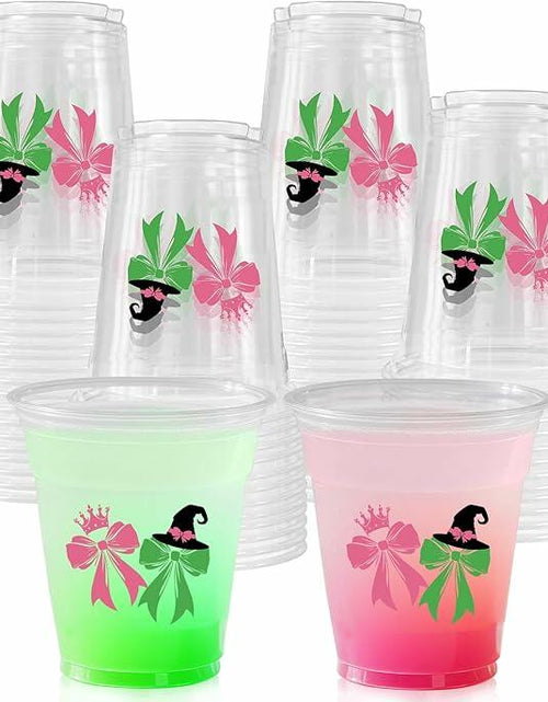 Load image into Gallery viewer, CIEOVO 50 Pack Witch Theme Party Cups 12oz Green Pink Disposable Plastic

