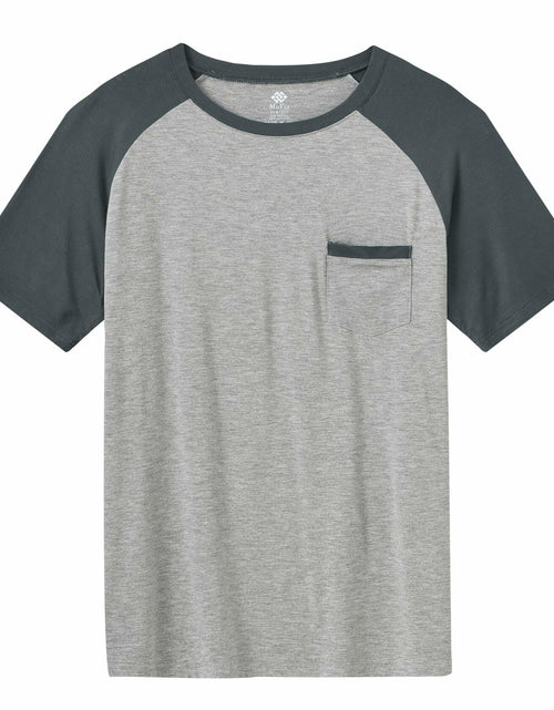 Load image into Gallery viewer, MoFiz Men’s Pajama Set V-Neck Short Sleeve Sleepwear Striped Grey Blue Size M
