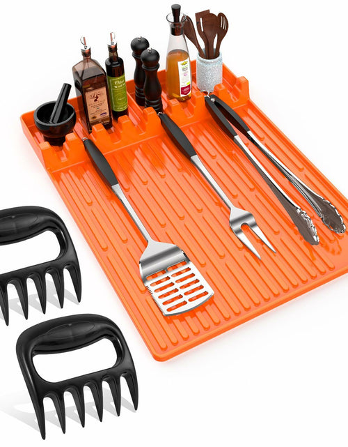 Load image into Gallery viewer, Glesalw Silicone Griddle Tool Mat &amp; Meat Shredder Claws BBQ Set Orange

