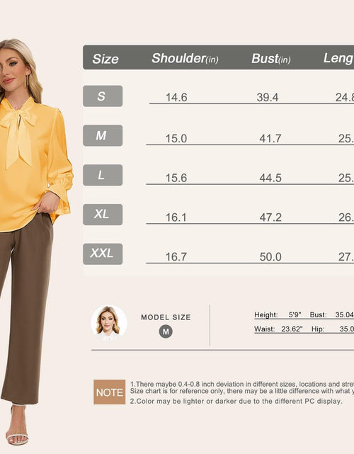 Load image into Gallery viewer, VIPONES Women Yellow Chiffon Bow Tie Neck Blouse Classic Polyester Size M

