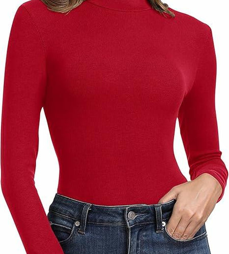 Urvicor Women's Long Sleeve Mock Neck Top Burgundy Size Small