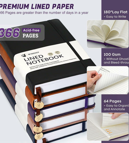 Winkooy Leather Hardcover Lined Journal Notebook A5 366 Pages Pen Loop
