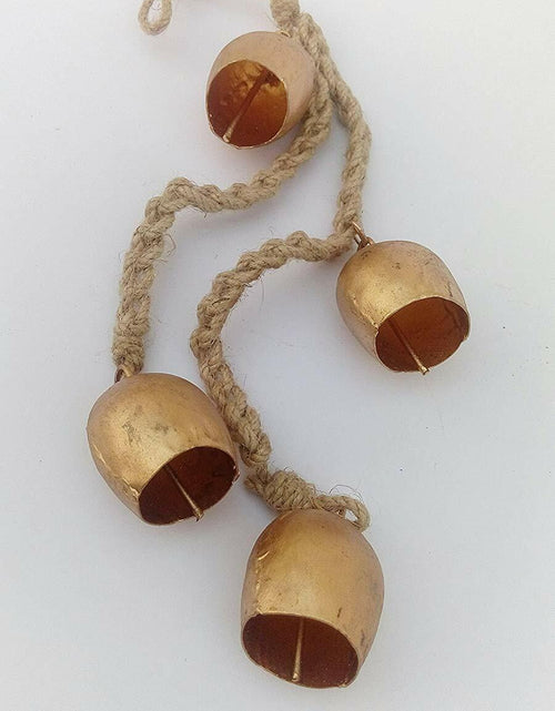 Load image into Gallery viewer, Siddhivinayak Overseas Iron Wrought Brass Finish Wall Hanging Bell Chime 4 Bells
