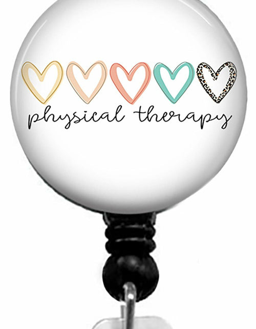 Load image into Gallery viewer, Kmatye Physical Therapy Boho Hearts Retractable ID Badge Holder Black Small
