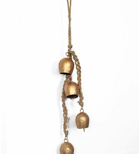 Siddhivinayak Overseas Iron Wrought Brass Finish Wall Hanging Bell Chime 4 Bells