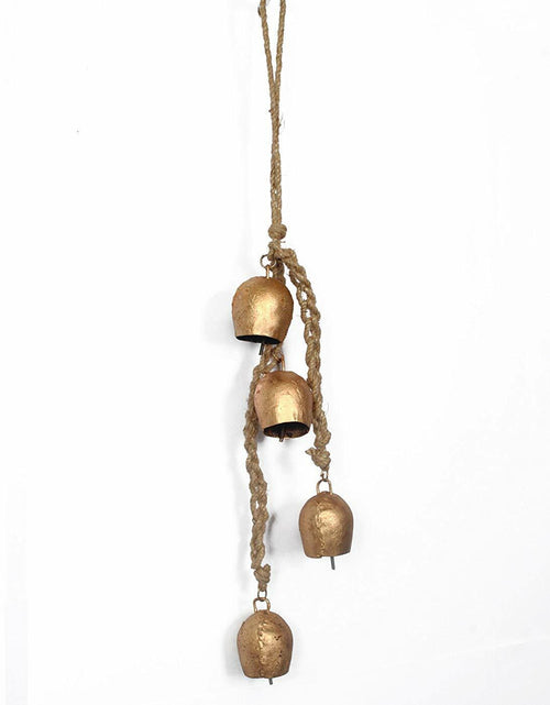 Load image into Gallery viewer, Siddhivinayak Overseas Iron Wrought Brass Finish Wall Hanging Bell Chime 4 Bells
