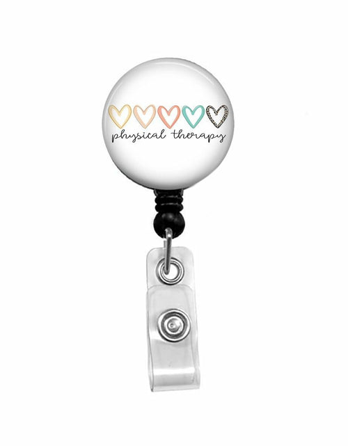 Load image into Gallery viewer, Kmatye Physical Therapy Boho Hearts Retractable ID Badge Holder Black Small
