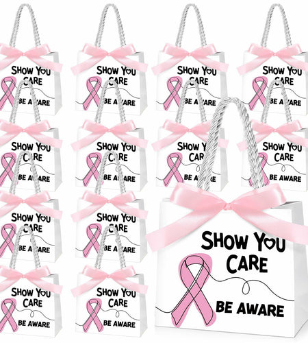 Weekgrat 25 Pack Breast Cancer Awareness Gift Bags Pink Ribbon 5.51x2.36x4.72in