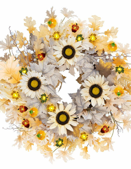Load image into Gallery viewer, Chiyinbao 26" Realistic Fall Wreath with Lights Sunflower Leaves Yellow 26IN
