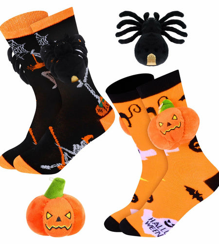 ShinyMatch Halloween 3D Pumpkin Spider Crew Socks 2 Pairs One Size  Multicolor