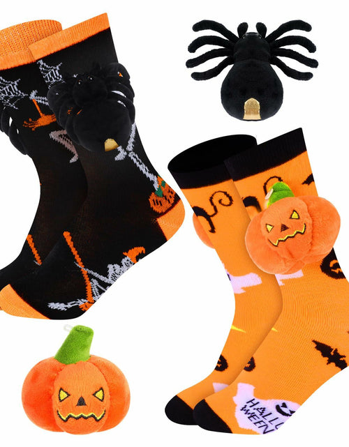 Load image into Gallery viewer, ShinyMatch Halloween 3D Pumpkin Spider Crew Socks 2 Pairs One Size  Multicolor
